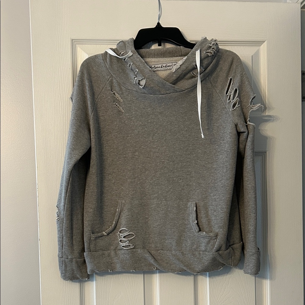 Chelsea Deboer Distressed Gray Hoodie Sweater